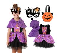 TAGVO Robe Princesse Fille Sorcière Poncho violet Cape à capuche, Robe réservoir en tulle et paillettes Halloween Cape à Capuche Vampire pour les enfants 1-6 ans Carnaval et Les fêtes à thème