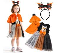 TAGVO Robe Princesse Fille Sorcière Poncho violet Cape à capuche, Robe réservoir en tulle et paillettes Halloween Cape à Capuche Vampire pour les enfants 1-6 ans Carnaval et Les fêtes à thème