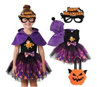 TAGVO Robe Princesse Fille Sorcière Poncho violet Cape à capuche, Robe réservoir en tulle et paillettes Halloween Cape à Capuche Vampire pour les enfants 1-6 ans Carnaval et Les fêtes à thème