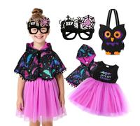 TAGVO Robe Princesse Fille Sorcière Poncho violet Cape à capuche, Robe réservoir en tulle et paillettes Halloween Cape à Capuche Vampire pour les enfants 1-6 ans Carnaval et Les fêtes à thème