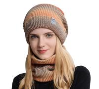 TAGVO Tricotés Ensemble d'hiver Bonnet Chapeau Écharpe Doublure Molleton Doux Bonnet tricoté Chaud Cache-Cou Extensible pour Femme