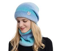 TAGVO Tricotés Ensemble d'hiver Bonnet Chapeau Écharpe Doublure Molleton Doux Bonnet tricoté Chaud Cache-Cou Extensible pour Femme