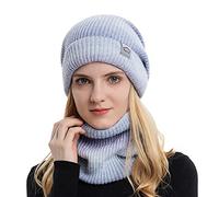 TAGVO Tricotés Ensemble d'hiver Bonnet Chapeau Écharpe Doublure Molleton Doux Bonnet tricoté Chaud Cache-Cou Extensible pour Femme