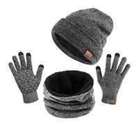 TAGVO Tricotés Ensemble d'hiver Bonnet écharpe Gants d'écran Tactile 3 en 1, Doublure Molleton Doux Bonnet tricoté Chaud Cache-Cou Extensible Gants tactiles à 3 Doigts pour Homme Femme