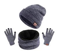 TAGVO Tricotés Ensemble d'hiver Bonnet écharpe Gants d'écran Tactile 3 en 1, Doublure Molleton Doux Bonnet tricoté Chaud Cache-Cou Extensible Gants tactiles à 3 Doigts pour Homme Femme