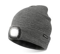 TAGVO USB Rechargeable 8 LED Bonnet Chapeau, Lumineux Casquette éclairage et Clignotant Alarme LED Mains Libre Lampe de Lampe Frontale Tricoté Bonnet Unisex Hiver Chaud Sport Knit Cap Chapeau - Gris