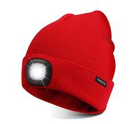 TAGVO USB Rechargeable 8 LED Bonnet Chapeau, Lumineux Casquette éclairage et Clignotant Alarme LED Mains Libre Lampe de Lampe Frontale Tricoté Bonnet Unisex Hiver Chaud Sport Knit Cap Chapeau