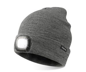 TAGVO USB Rechargeable 8 LED Bonnet Chapeau, Lumineux Casquette éclairage et Clignotant Alarme LED Mains Libre Lampe de Lampe Frontale Tricoté Bonnet Unisex Hiver Chaud Sport Knit Cap Chapeau - Gris