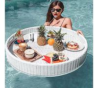 TAHALI Plateau Flottant Piscine Rotin, Flottant Rotin, Piscine Plateaux Flottants dans La Piscine pour Servir des Boissons, Un Brunch Et De La Nourriture sur l'eau,60 * 60 * 20-White