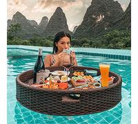 TAHALI Plateau Flottant Piscine Rotin, Flottant Rotin, Piscine Plateaux Flottants dans La Piscine pour Servir des Boissons, Un Brunch Et De La Nourriture sur l'eau,80 * 80 * 20-coffeecolor