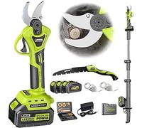 TAHALI Sécateur sans Fil, avec Perche d'extension et écran d'affichage à LED Sécateur électrique, diamètre de Coupe 40/50 mm, sécateur de Jardin électrique,50mm-Battery*3