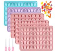 Tahbarshi 5 Pcs Moules à Bonbons Silicone Mini Moules à Ours Moules à Dessins Animés Coeurs Kit de Fabrication de Bonbons avec 3 Pcs Compte Gouttes pour Faire Chocolat Glaçons Biscuits Bonbons