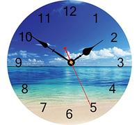 TAHEAT 30cm Blue Sea Beach Horloge Murale Horloge Murale Silencieuse à Piles Belle Ciel Nuage Décoration pour Chambre Salle de Bain Cuisine Salle à Manger