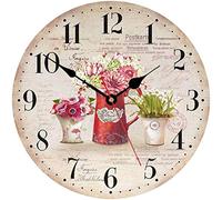 TAHEAT 34 cm Coloré Fleurs Horloge Murale, en Bois Rustique Horloges, Décoratif Exact Facile à Lire Pendules murales pour Le Salon/Chambre/Salle de Bains/Cuisine