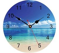 TAHEAT Horloge Murale Bleue paisible, silencieuse, sans tic-tac, Beau Ciel de Plage, Horloge Murale décorative Facile à Lire pour Cuisine, Salle de Bain, Salon, décoration d'intérieur, 34 cm