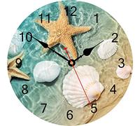 TAHEAT Horloge Murale de 30 cm en Coquillage, étoile de mer, silencieuse, sans tic-tac, Fonctionne à Piles, Belle Horloge Murale décorative pour Chambre/Salon/Cuisine/Salle de Bain