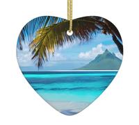 Tahiti Beach Décorations de Noël, ornement pour sapin de Noël, souvenir en céramique en forme de cœur, ornement de Noël