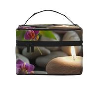 Tahiti Beach Prints Trousse de maquillage de voyage à rabat portable avec poignée pour femme Voyage et usage quotidien, Bougies Pierres, Taille unique, Trousse de maquillage