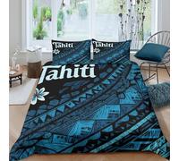 Tahiti Design Parure de Lit Confortable Microfibre Hypoallergique 3 pièces Polynesian Tribal Art Housse de Couette avec Fermeture Éclair Résistante for Fille Double（200x200cm）
