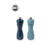 Tahiti Duo de moulins à poivre et à sel manuels en bois, bleu, 15 cm