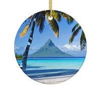 Tahiti Plages Imprimée Arbre de Noël en Céramique Ornements de Noël Rond Forme Maison Boutiques Décoration