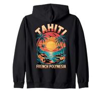 Tahiti Polynésie Française, Coucher de Soleil Tropical Palmier et Océan Sweat à Capuche
