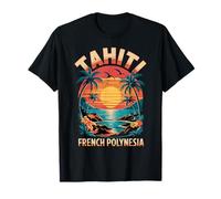 Tahiti Polynésie Française, Coucher de Soleil Tropical Palmier et Océan T-Shirt