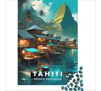Tahiti Travel Poster Puzzle 1000 pièces | puzzle pour un w nd calme le passe temps parfait pour un w nd relaxant loin des emplois du temps à la maison38x26cm