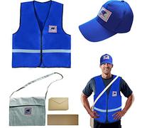 Tahonuss 5pcs Postman Career Costume Kit Mailman Costume Cosplay Occupationn Accessories Set Including Mail Carrier Hat Canvas Bag Vest and Envelopes Postcards for Adults Men Carrier (L)