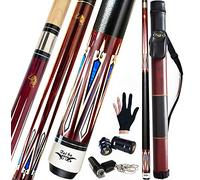 Tai ba cues Lot de 2 queues de Billard avec étui Rigide, Pointe de 13 mm, 147,3 cm, bâton de Billard Professionnel en érable Canadien, 18, 19, 20, 21, 22 g (au Choix) - Bleu, Noir, Rouge, Gris, Vert