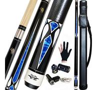 Tai ba cues Lot de 2 queues de Billard avec étui Rigide, Pointe de 13 mm, 147,3 cm, bâton de Billard Professionnel en érable Canadien, 18, 19, 20, 21, 22 g (au Choix) - Bleu, Noir, Rouge, Gris, Vert