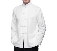 Tai Chi Uniforme Costume Chinois Traditionnel Kung Fu Vêtements Coton À Manches Longues, White, 4XL-5XL