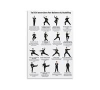 Tai Chi Workout Poster with Pose Illustrations Fitness Guide Canvas Wall Art for Home Office Studio Inspiration(Unframed,12X18inch(30X45cm))