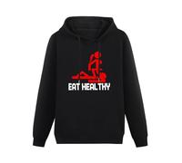 TAI DU Eat Healthy Black Printing Graphic Mens Sweatshirts Unisex Hooded L