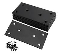 TAICHEUT Lot de 10 supports de fixation plats et droits en acier inoxydable - 100 x 50 mm - Plaques de réparation robustes avec vis - Plaques de fixation pour bois, meubles, étagères, armoires - Noir