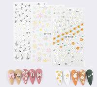 Taicols 3 Sheets Nail Stickers - Floral, Animal, Nature Patterns - Durable & Easy to Use - For Nails & Nail Art - White