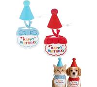 Taicols 4 Pièces Animal de Compagnie Ensemble de Chapeau Bleu Roug | Bandana D'anniversaire Pour Chien Chapeau D'anniversaire Pour Chat Bavoir Joyeux Anniversaire Pour D'anniversaire Chien Chat