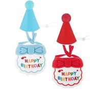 Taicols 4 Pièces Bandana d'anniversaire pour Chien,Chapeau d'anniversaire pour Chat,Bavoir Joyeux Anniversaire pour Animal de Compagnie Ensemble de Chapeau d'anniversaire pour Chien Chat(Bleu, Rouge)