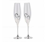Taidda Coffret de 2 Flûtes à Champagne de Mariage Ornées D'un Cœur en 3D et de Strass, Idéal pour les Anniversaires et les fiançailles. Verres à Champagne à Offrir en cadeau. (SILVER)