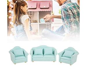 Taidda Ensemble de canapé à Carreaux pour Maison de Poupée, 3 Pièces, Meubles Exquis 1:12, Jouet pour Décor de Salon, Couleur Matcha, Bois Fait à la Main (Vert Matcha)