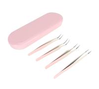 Taidda Ensemble de Pinces à Cils Outils D'extension de Faux Cils de Précision Durables pour Salon de beauté en Acier Inoxydable 4 Pièces Applicateur de pour un Usage Domestique (PINK)
