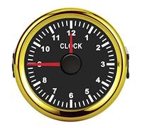 Taidda Jauge D'horloge Universelle rétro-éclairé Rouge 2 Pouces, Compteur Horaire pour Voiture Bateau Moto, Compteur à Cadran en Acier Inoxydable 52mm pour Yacht (Cadre doré sur fond noir)