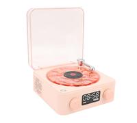 Taidda Lecteur de Disque Portable Vintage, Haut-Parleur Bluetooth, Horloge Rétro, Veilleuse pour Chambre à Coucher, Salon, ABS, 4 Modes (Pink)