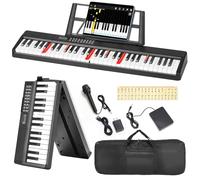 Taidda Piano à Clavier Pliable 1000 Rythmes Mode Suivi Touches Lumineuses Éducatif et Inspirant Taille Dépliée 50 X 7,1 Pouces Comprend un Microphone Noir