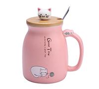 Taidda Tasse, Cartoon Mugs Cat Cup 1 Pc Lovely Cat Ceramic Cup with Spoon and Lid Coffee Water Milk Mug for Drinkware Gift 1#