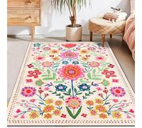 Taidianolp Tapis de décoration d'intérieur pour Salon, 160 x 220 cm, Tapis antidérapant pour sols en Bois, Tapis décoratif, Rouge, Vert, Rose, Jaune, imprimés de Fleurs printanières Multicolores