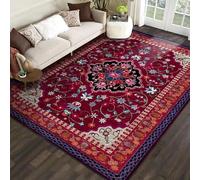 Taidianolp Tapis Salon Décoration intérieure,Multicoloured,120 x 150 cm, Rouge Bleu Orange Floral Oriental Traditionnel Vintage,Tapis Moderne Poils Courts Lavable Intérieur Extérieur,
