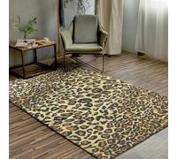 Taidianolp Tapis Salon Décoration intérieure,Orange,150 x 150 cm,Imprimé Léopard Moderne Noir Orange Jaune,Tapis Carré Poils Ras Doux Design Moderne Motif Déco,