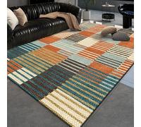 Taidianolp Tapis Salon Décoration,Motif géométrique Multicolore à Rayures Bleu, Marron, Beige, Moderne, Orange, 200 x 250 cm,Tapis à Poils Courts pour Décoratif Salle de séjour Chambre