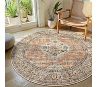 Taidianolp Tapis Salon Décoration,Plateau Rond de 200 cm, Motif Floral Oriental Traditionnel Vintage, crème et Orange Multicolore.,Tapis Salle de séjour Grande Chambre Moquette,